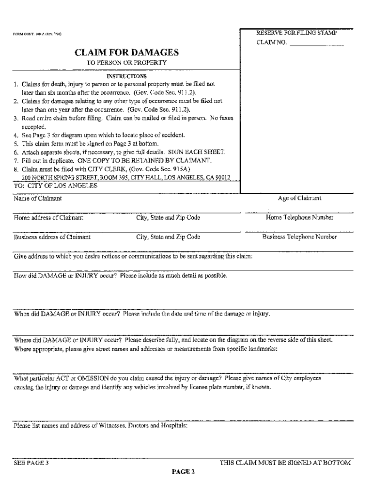 City of Los Angeles Claim Form