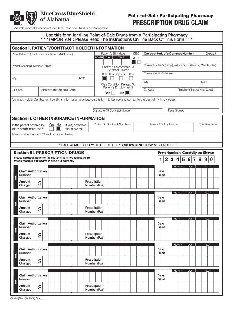  Bcbs of Alabama Form Cl 94 2009