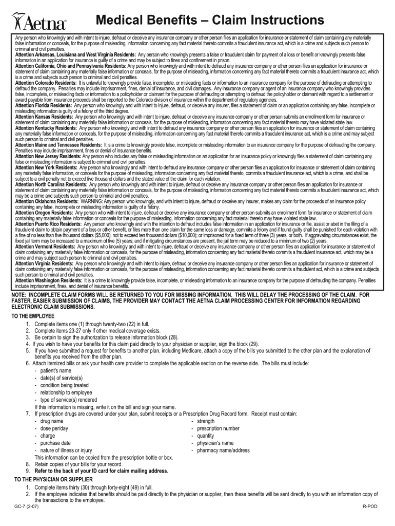  Aetna Student Health Claim Form 2007