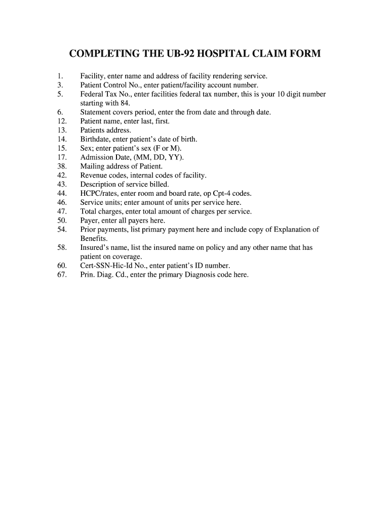 Fillable Ub92  Form