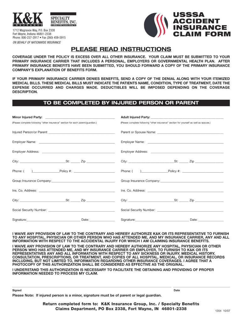  Usssa Claim Forms 2007-2024