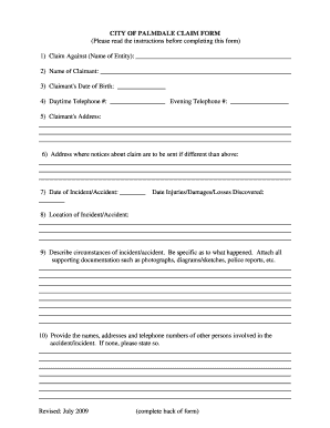 Palmdale Claim Form