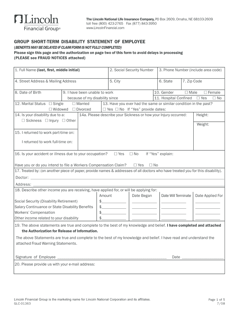  Lincoln Glc 01363 Form 2008