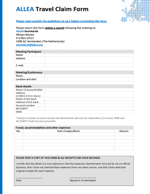 ALLEA Travel Claim Form Allea