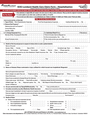 Icici Lombard Health Care Claim Form Filled Sample