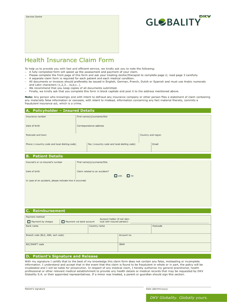 American Dental Association Dental Claim Form