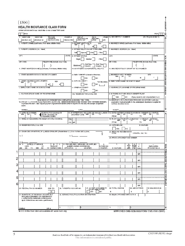  Fillable Blank Cms 1500 Form 2005-2023