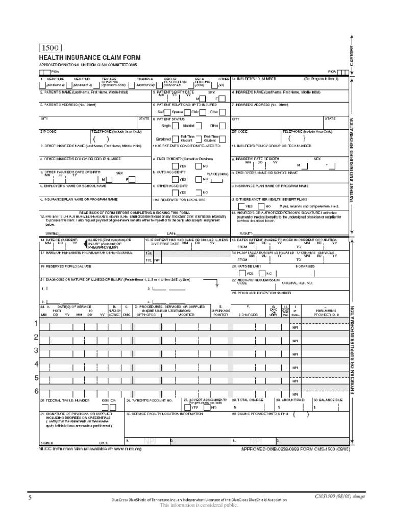  Fillable Blank Cms 1500 Form 2005-2024