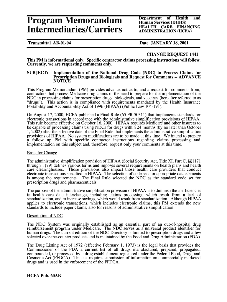 Program Memorandum IntermediariesCarriers  Cms  Form