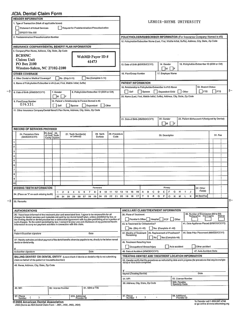 ADA Dental Claim Form  Hr Lr