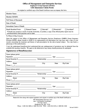 Life Insurance Claim Form OK Gov Ok