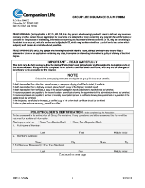 Companion Life Insurance Death Claim Form