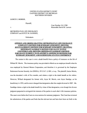 S LAWSON Library Table 10 11588 Morris Opinion on Cross MSJ Wpd Mied Uscourts  Form