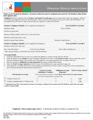 Personal Health Application  Form