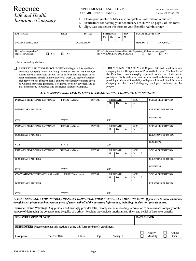 Regence Form Rlh013 Fillable