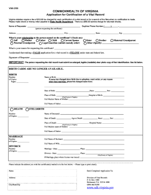 Virginia Birth Certificate Application PDF  Form