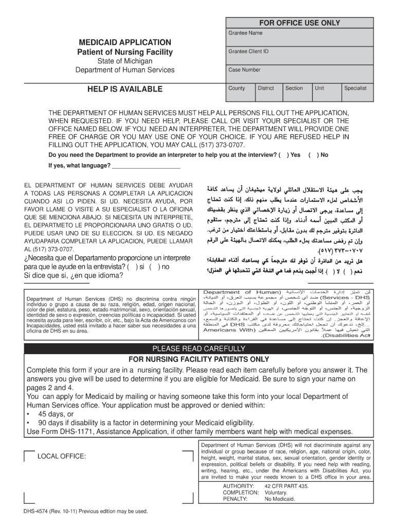  Michigan Dhs 4574 Form 2016