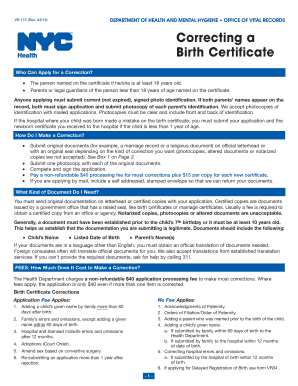 Nyc Birth Certificate Correction  Form