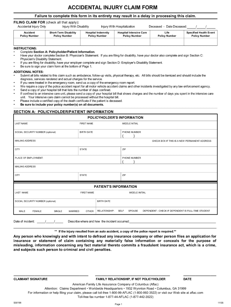  Aflac Accident Claim Form 2014