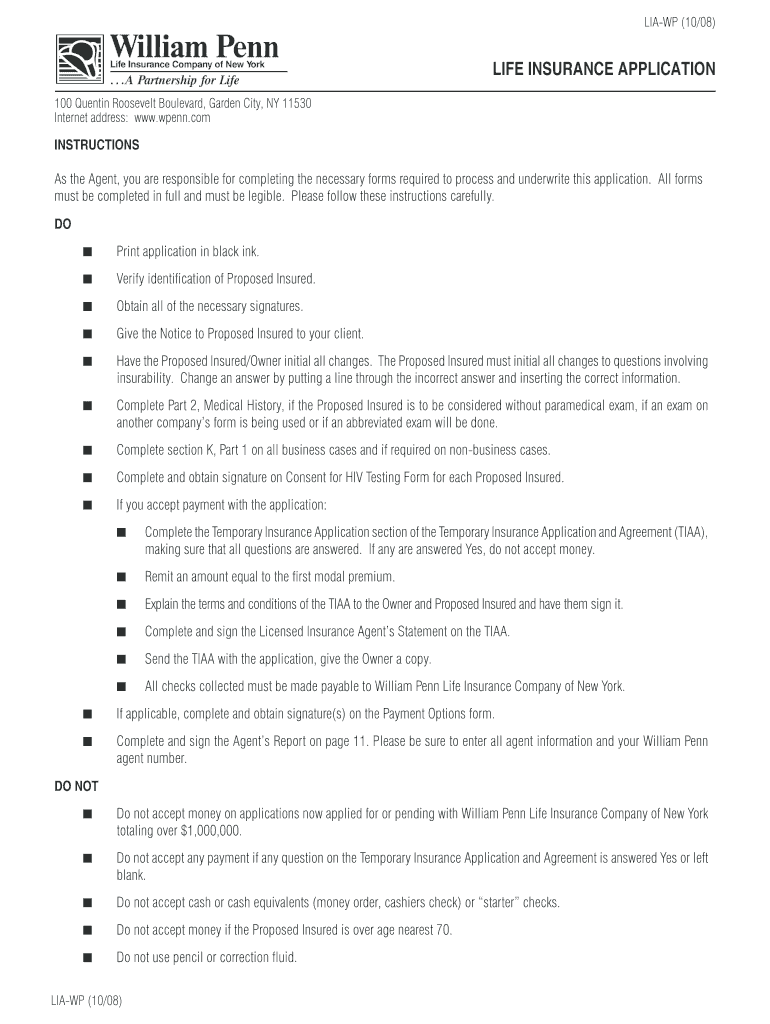 LIFE INSURANCE APPLICATION  LZ Brokerage , Inc  Form