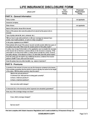 LIFE INSURANCE DISCLOSURE FORM