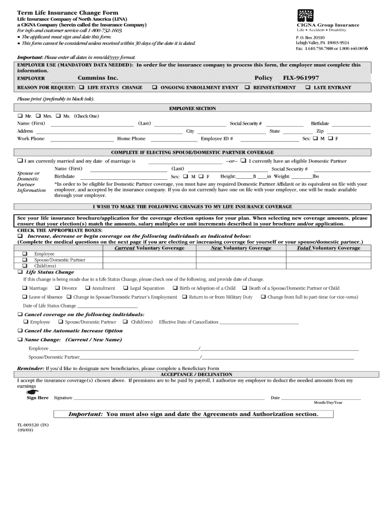 Get and Sign Cigna Evidence of Insurability 2009-2022 Form