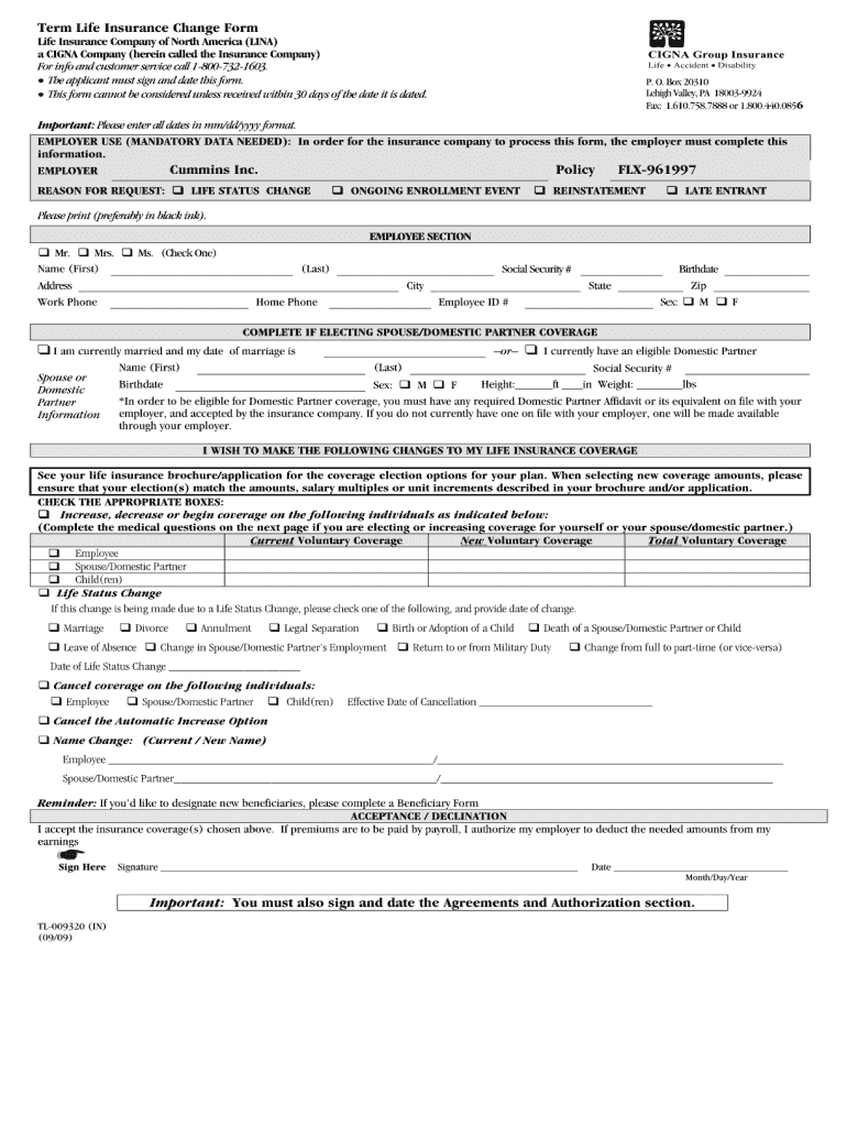  Cigna Evidence of Insurability 2009-2024