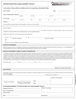 Icici Prudential Loan Against Policy Online  Form