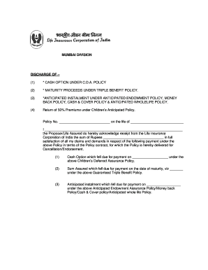 Lic Maturity Form 5180