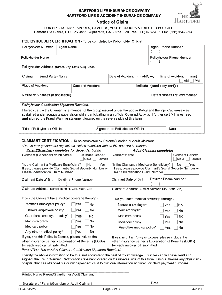 Hartford Life Insurance Claim Form