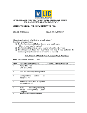 Lic Empanelment of Contractors  Form