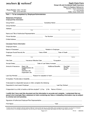 Fort Dearborn Life Insurance Company Death Claim Form