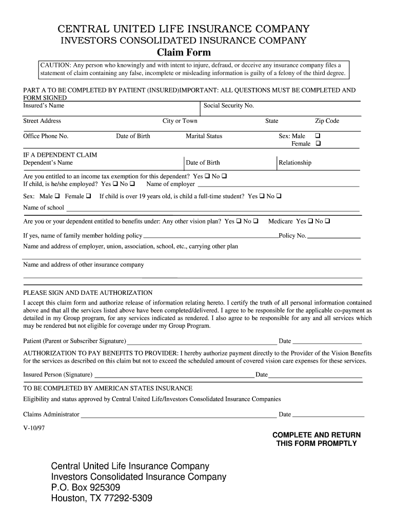  Central United Life Insurance Company Forms 1997-2024