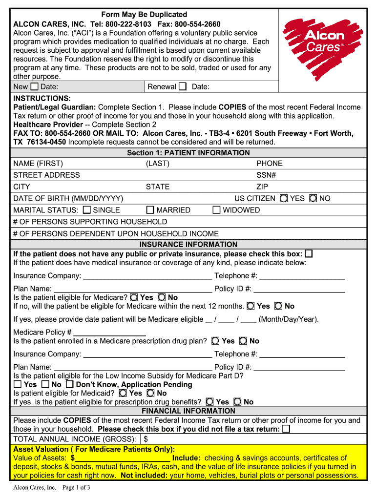 Alcon Patient Assistance Program  Form