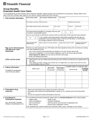  Manulife Manual Claim Form 2007-2024