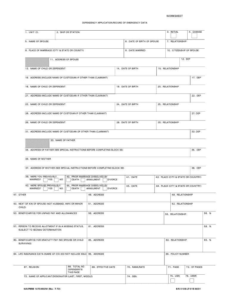 Navpers 1070 602  Form