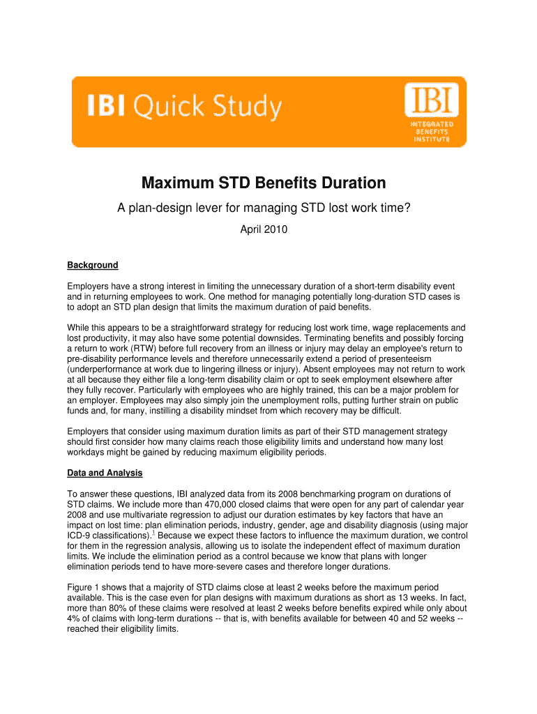 Maximum STD Benefits Duration  the Hartford  Form