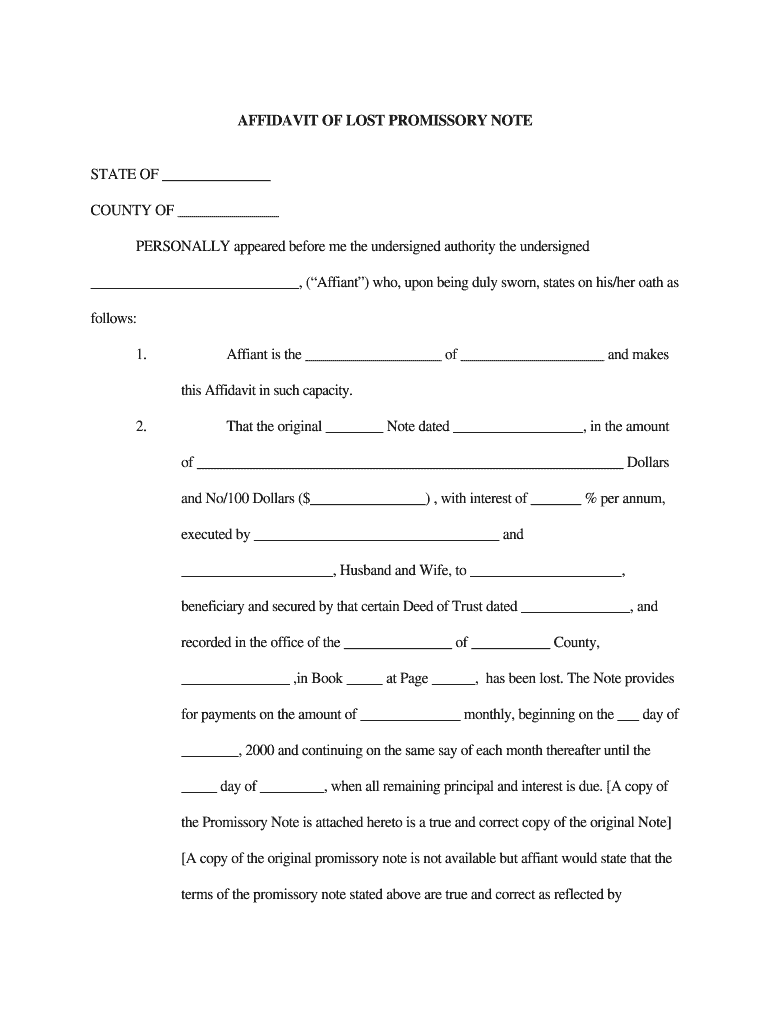 Affidavit of Lost Note  Form