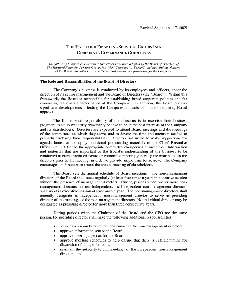 C Orporate G Overnance G Uidelines FINAL 0 9 1 7 2 0 the Hartford  Form