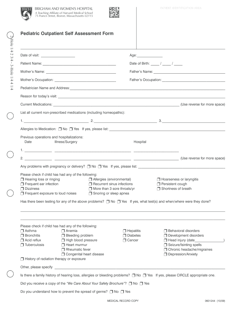 Pediatric Assessment Form PDF