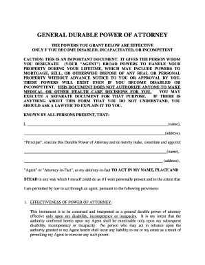 South Carolina General Durable Power of Attorney for Property and Finances or Financial Effective Upon Disability  Form