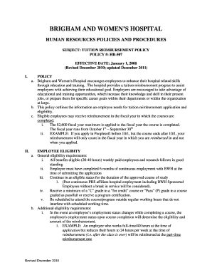 Tuition Reimbursement Policy Template  Form