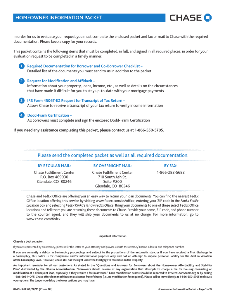  Chase Homeowner Information Packet 2011-2024