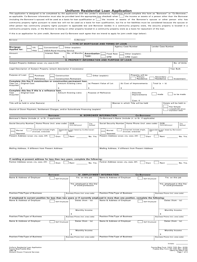 Fannie Mae 1003 Printable  Form