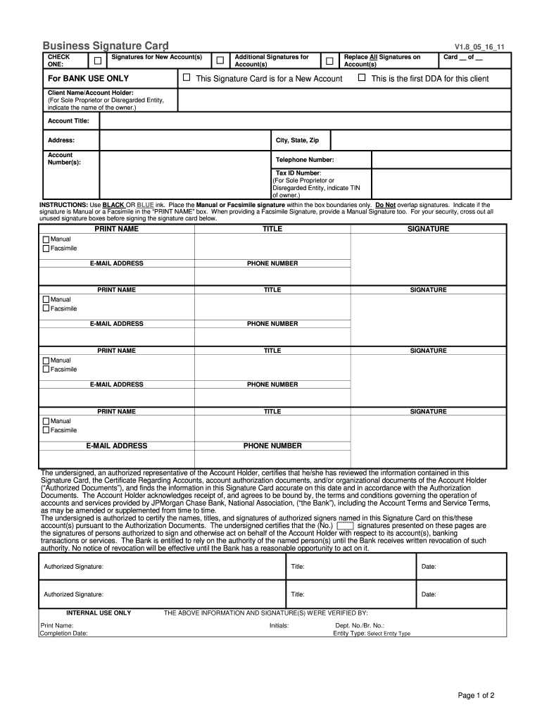  Signature Card Form 2011-2024