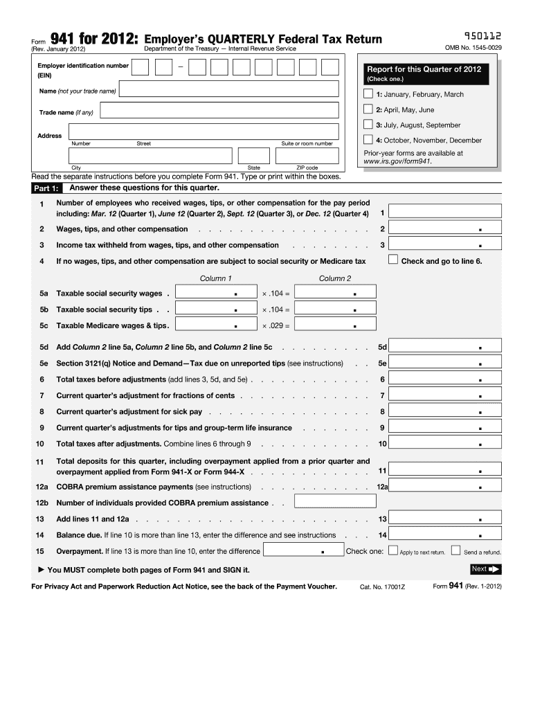  Irs Form 941 2012