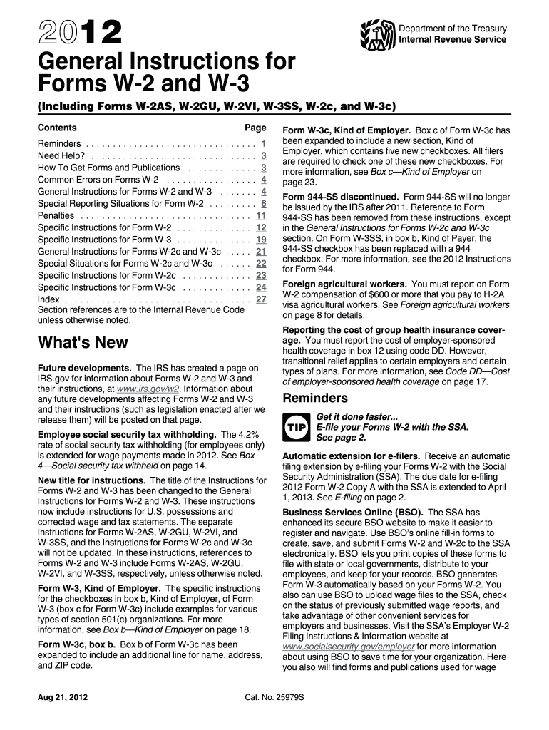  W 2 Wage and Tax Statement Form 2012