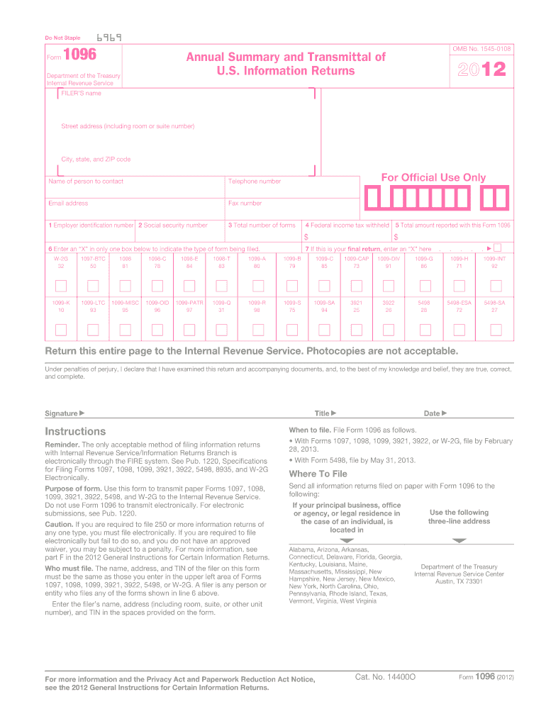  1096 Form 2012