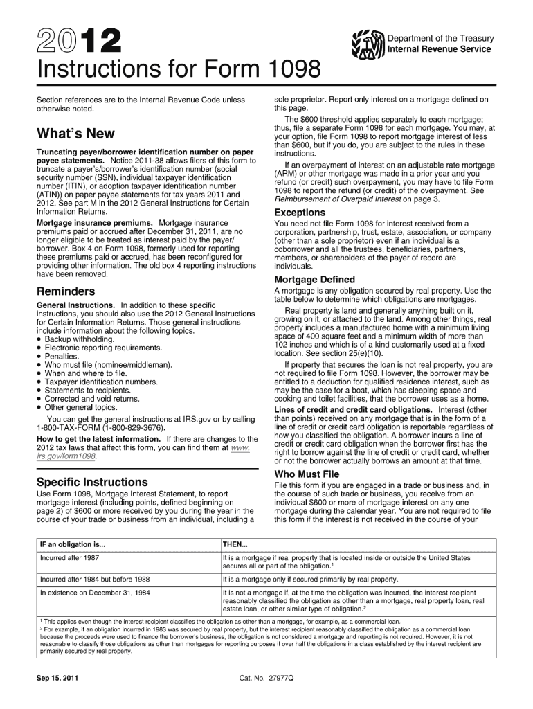  Fillable 1098 Int Form 2012