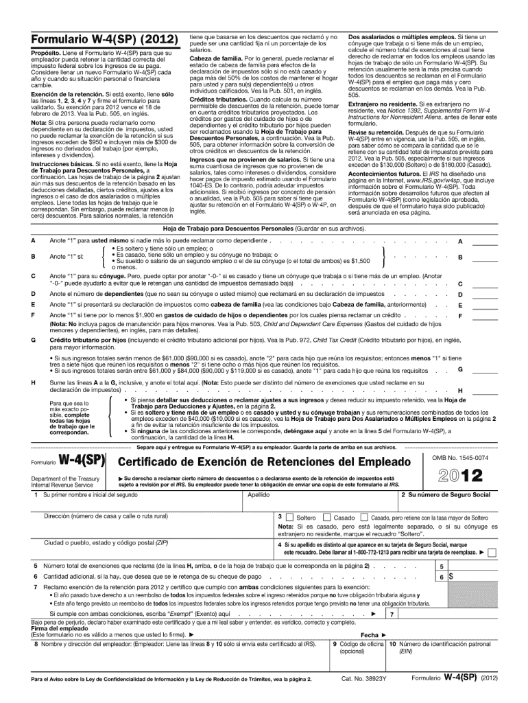  Formulario W 4sp 2012